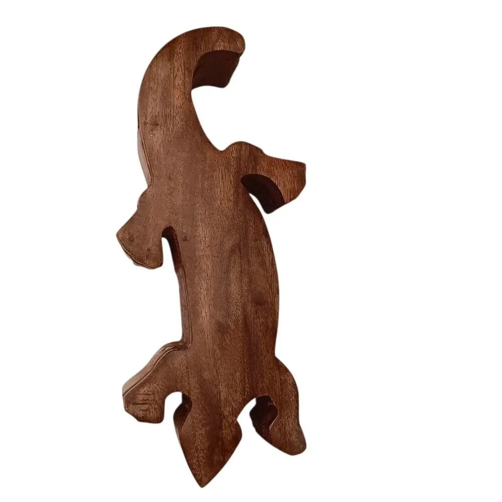 Vintage Wood Lizard Puzzle Box Secret Compartment Gecko 8.5